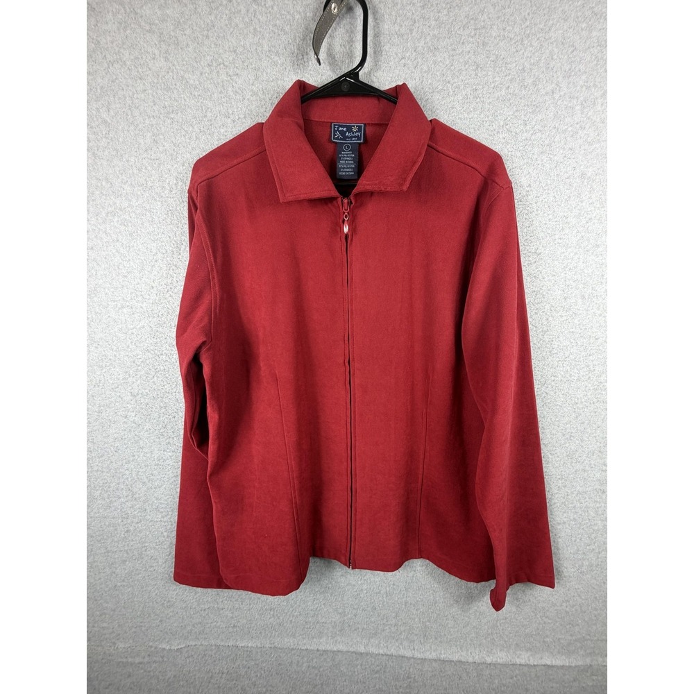 Jane Ashley Jacket Womens Large Red Zip Front Stretch Knit‎ Collared Casual